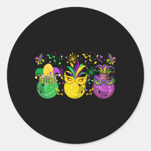 Three Mardi Gras Bowling Masked Jester Hats Parade Runder Aufkleber