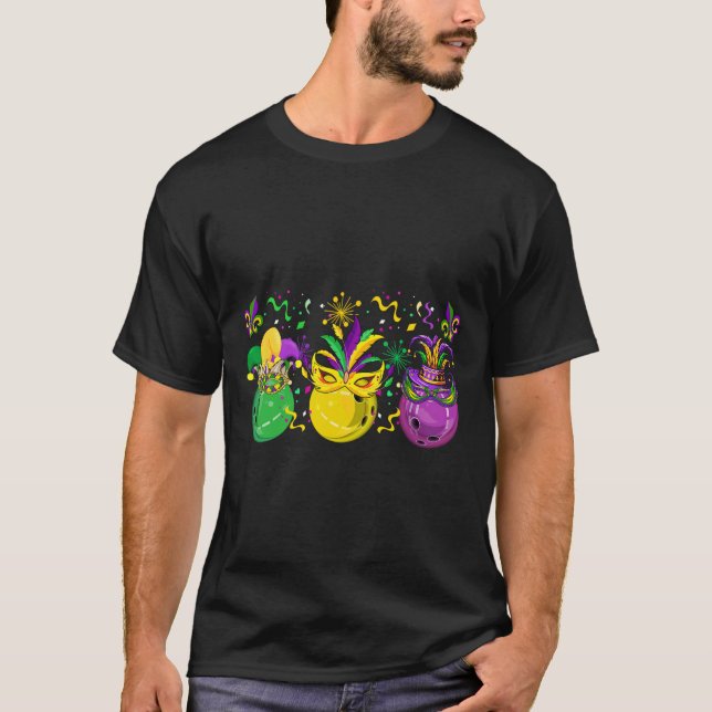 Three Mardi Gras Bowling Masked Jester Hats Parade T-Shirt (Vorderseite)