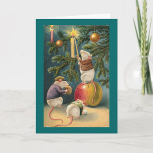 Three Mice Vintage Weihnachtskarte Feiertagskarte