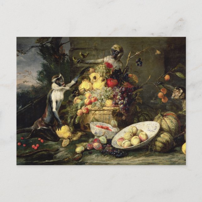 Three Monkeys Stealing Fruit Postkarte (Vorderseite)