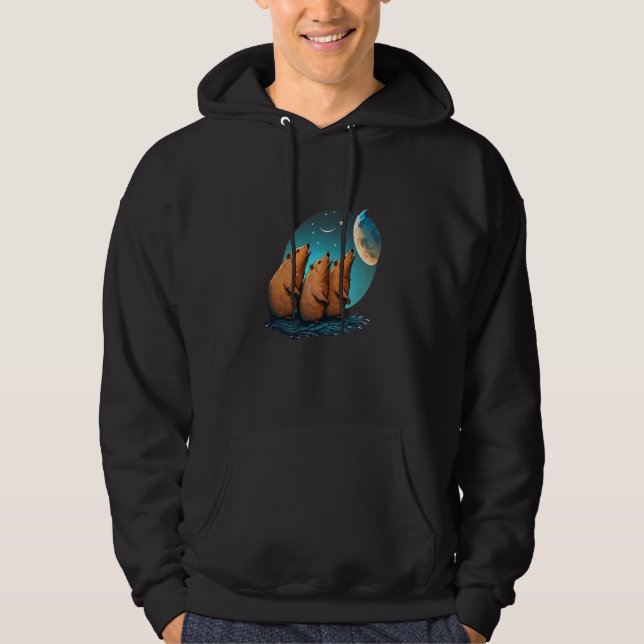 Three Moon Capybaras and Capybara Humor Parody Hoodie (Vorderseite)