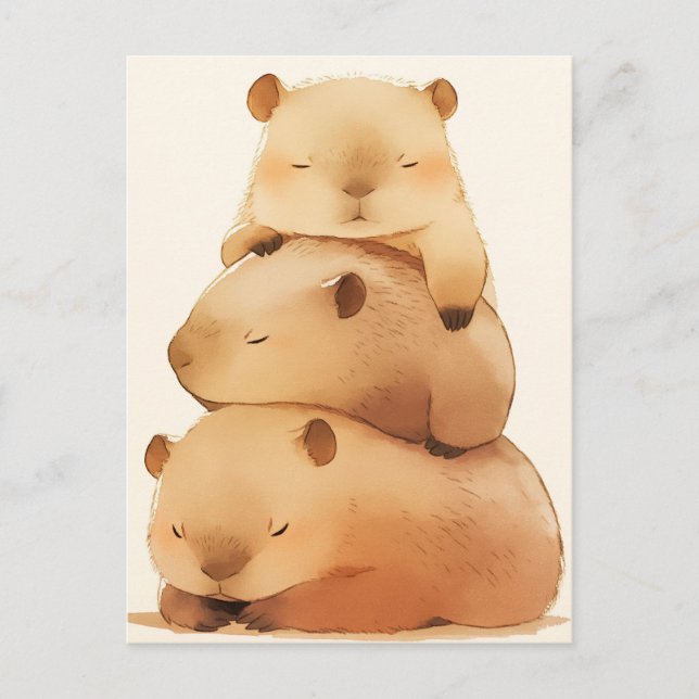 Three Napping Capybara Stack Minimalist Animal Postkarte (Vorderseite)