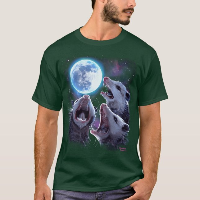 Three Opossums Howling at the Moon Funny Possum vi T-Shirt (Vorderseite)