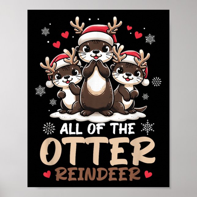 Three Otter Rentier Weihnachtsmannmütze Deer Merry Poster (Vorne)