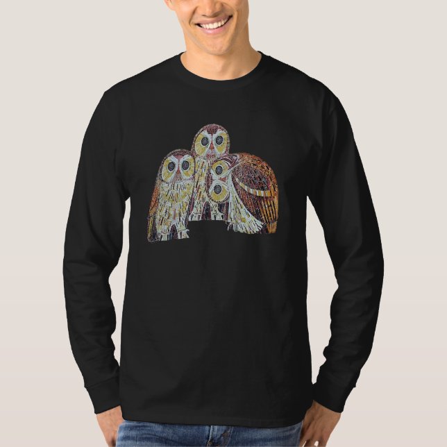 Three Owls Detailed Vector In Nouveau Style T-Shirt (Vorderseite)
