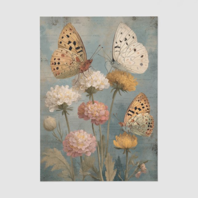 Three Painterly Butterflies Perched on Flowers Seidenpapier (Vorderseite)