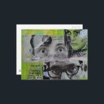 Three Pairs of Eyes Looking Mixed Media Collage Postkarte<br><div class="desc">A mixed media collage made and photographed by Angelandspot in the year 2026  black and white vintage images from magazines on a green and yellow background</div>