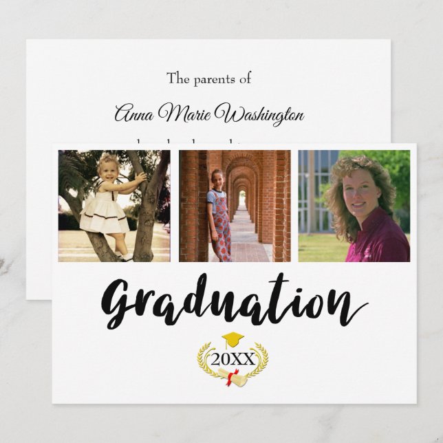 Three photos College Graduation Announcement Karte (Vorne/Hinten)