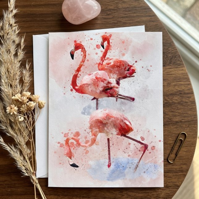 Three Pink Flamingos Watercolor Dankeskarte (Three Pink Flamingos in Watercolor Art Print. Thank You Card)