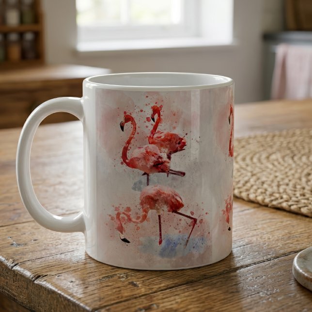 Three Pink Flamingos Watercolor Kaffeetasse (Three Pink Flamingos in Watercolor Art Print. Coffee Mug)