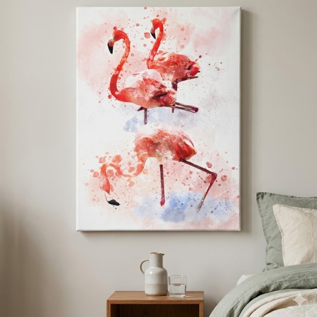 Three Pink Flamingos Watercolor Leinwanddruck (Three Pink Flamingos in Watercolor Art Print. Canvas Print)