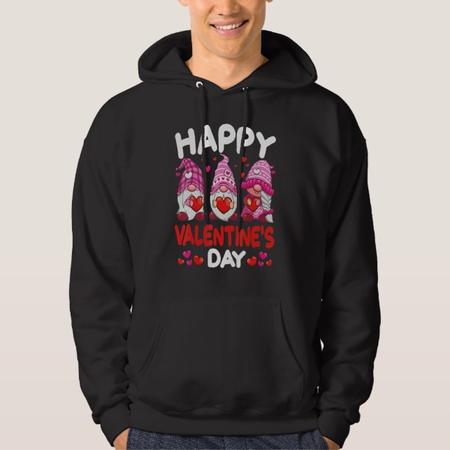 Three Pink Gnomes Holding Heart Happy Valentine's  Hoodie (Vorderseite)