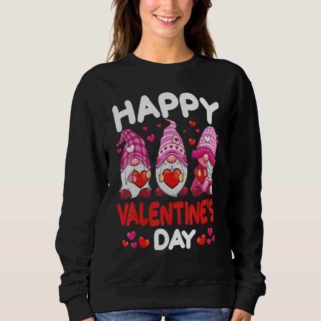 Three Pink Gnomes Holding Heart Happy Valentine's  Sweatshirt (Vorderseite)