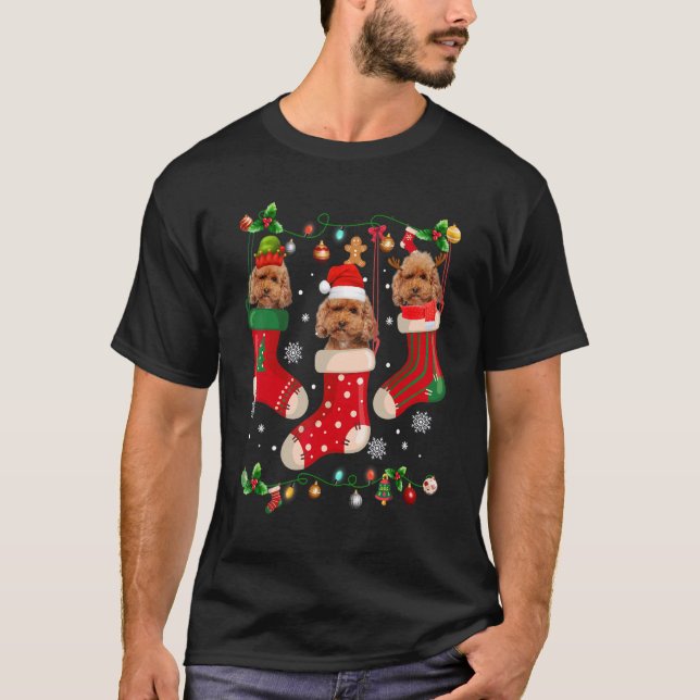 Three Poodle In Sock Christmas Santa X mas Dog T-Shirt (Vorderseite)