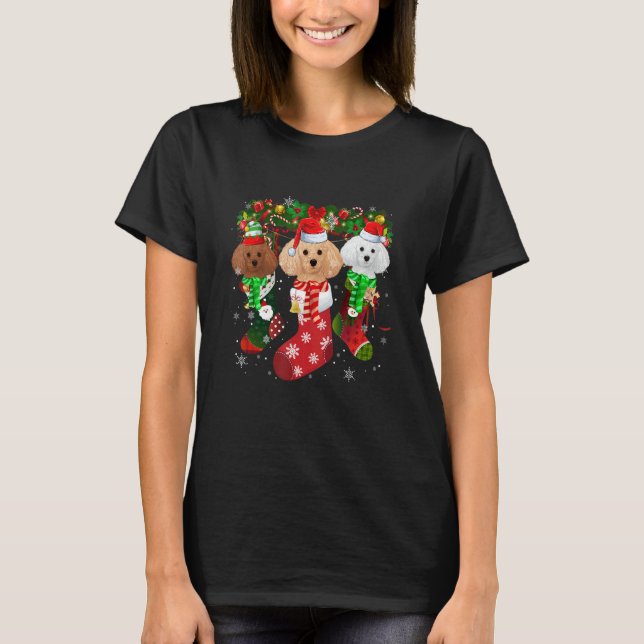 Three Poodle In Socks Christmas Santa Hat   T-Shirt (Vorderseite)