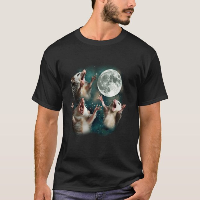 Three Possum Moon 3 Opossum Funny Weird Curem T-Shirt (Vorderseite)