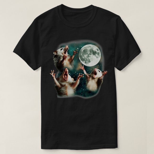 Three Possum Moon 3 Opossum Weiß Cursed Meme T-Shirt (Design vorne)