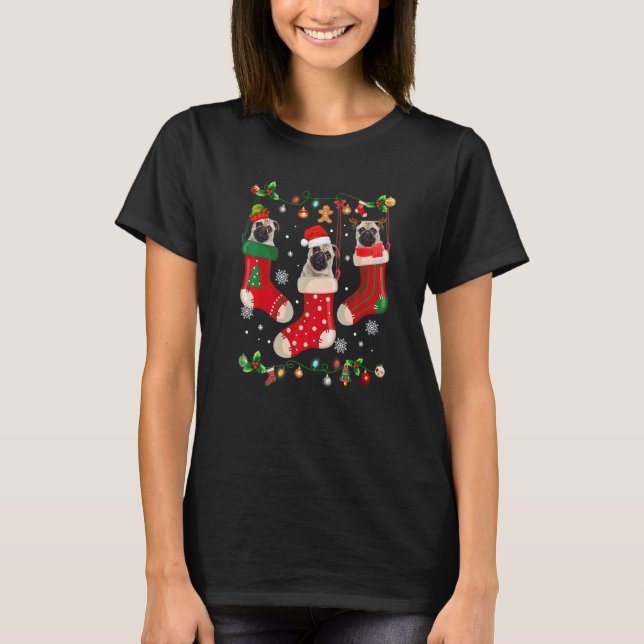 Three Pug In Sock Christmas Santa X mas Dog   T-Shirt (Vorderseite)