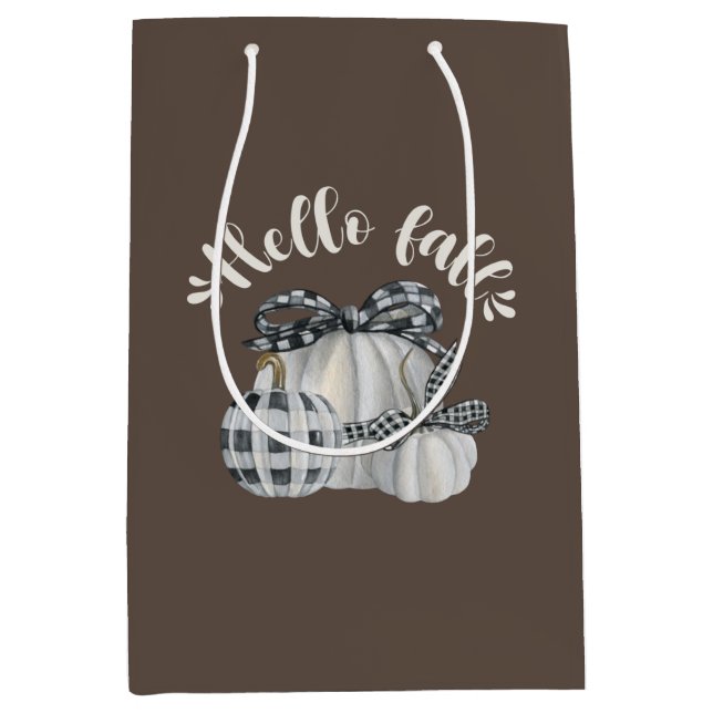 Three Pumpkin Hello Fall Mittlere Geschenktüte (Vorderseite)