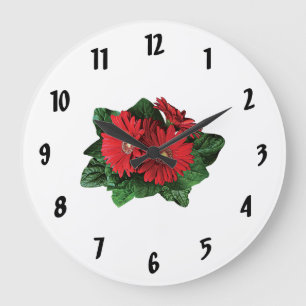 Three Red Gerbera Daisies Große Wanduhr