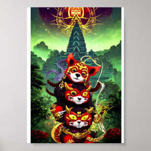 Three Red Niedlich Panda Poster