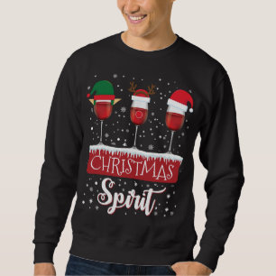 Three Red Wine Glass Christmas Spirit Santa Elf Sweatshirt