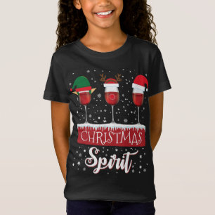 Three Red Wine Glass Christmas Spirit Santa Elf T-Shirt