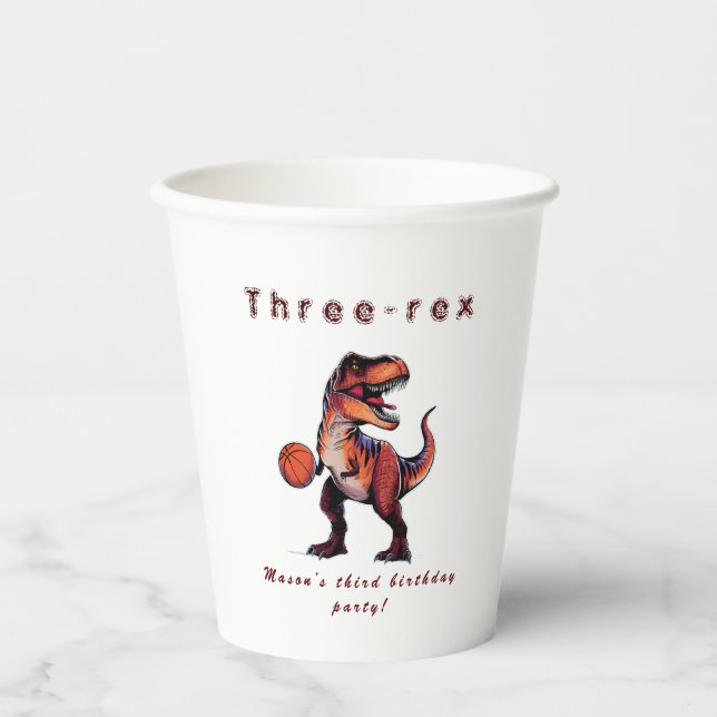 Three-Rex basketball Dino birthday   Pappbecher (Vorderseite)