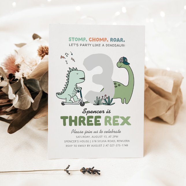 Three Rex Birthday Party Invitation Einladung (Von Creator hochgeladen)