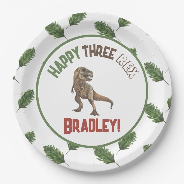 Three Rex Birthday Watercolor Pappteller (Vorderseite)