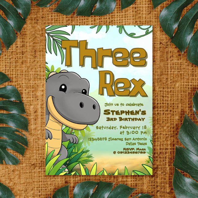 Three Rex Boy 3. Geburtstag Einladung (Three Rex Boy 3rd Birthday Invitation)