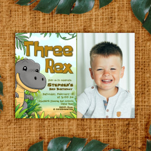 Three Rex Boy 3. Geburtstag mit Foto Einladung