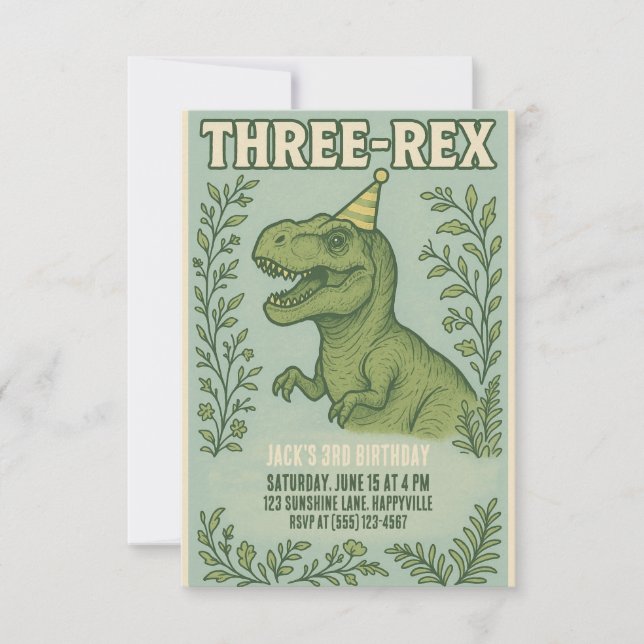 Three Rex Dinosaur 3. Geburtstag Einladung (Vorderseite)