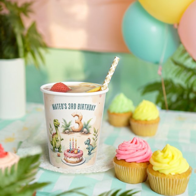 Three Rex Dinosaur 3. Geburtstag Pappbecher (Von Creator hochgeladen)