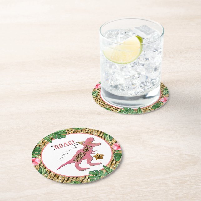 Three Rex Dinosaur 3. Geburtstag Runder Pappuntersetzer (Vor Ort)