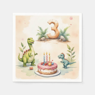 Three Rex Dinosaur 3. Geburtstagspapier Serviette