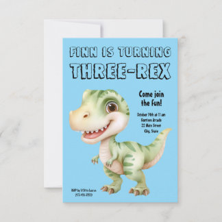 Three-Rex Dinosaur 3rd Birthday Party Invitation Einladung