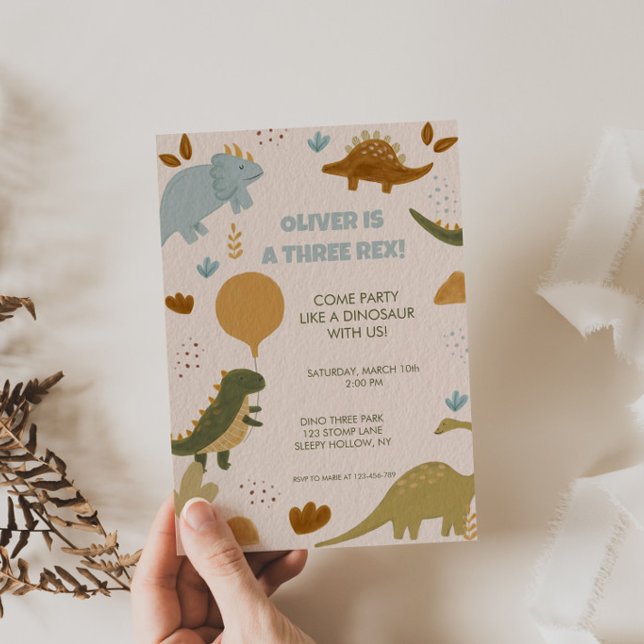 Three Rex Dinosaur 3rd Boy Birthday Invitation Einladung (Von Creator hochgeladen)