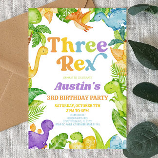 Three Rex Dinosaur 3rd Third Birthday Party Einladung