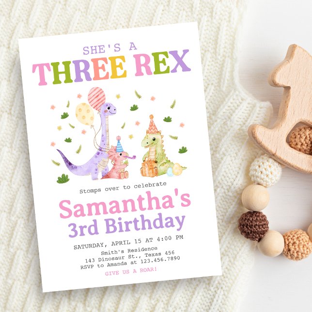 Three Rex Dinosaur Birthday Einladung (Dinosaur 3rd Birthday Invitation)