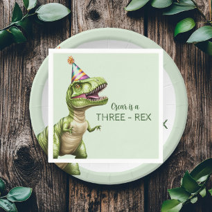 Three-Rex Dinosaur Birthday   Green Dino Serviette