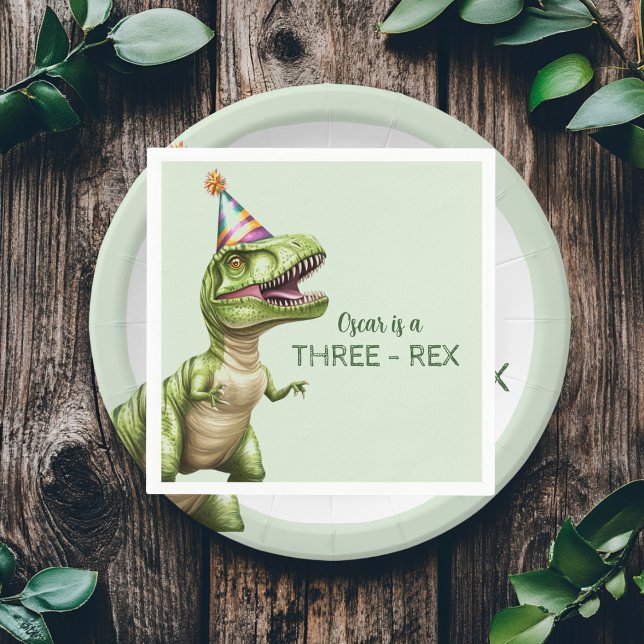 Three-Rex Dinosaur Birthday | Green Dino Serviette (Von Creator hochgeladen)