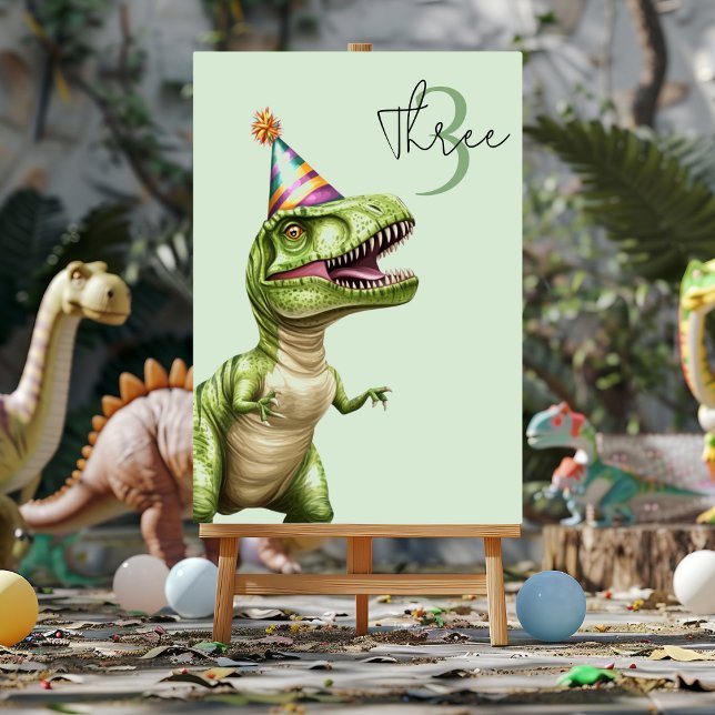 Three-Rex Dinosaur Birthday | Green Dino Tischnummer (Von Creator hochgeladen)