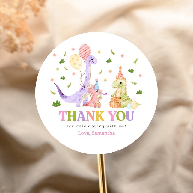 Three Rex Dinosaur Birthday Runder Aufkleber (Dinosaur 3rd Birthday Sticker)