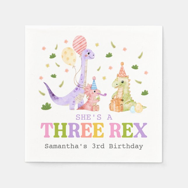 Three Rex Dinosaur Birthday Serviette (Vorderseite)