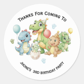 Three-Rex Dinosaur Birthday Thank You Sticker