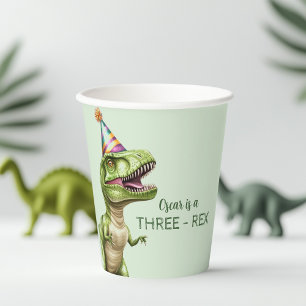 Three-Rex Dinosaur Geburtstagspapier Cup   Green D Pappbecher