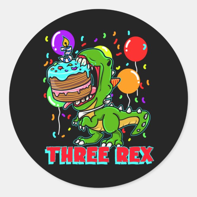 Three Rex dinosaurier 3 Jahre Dinofan Runder Aufkleber (Vorderseite)