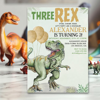 Three Rex - Funny Birthday 3rd Boy Dinosaur Einladung