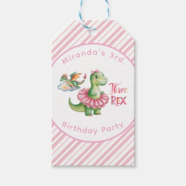 Three Rex Girl Birthday Party Danke Geschenkanhänger (Vorderseite)